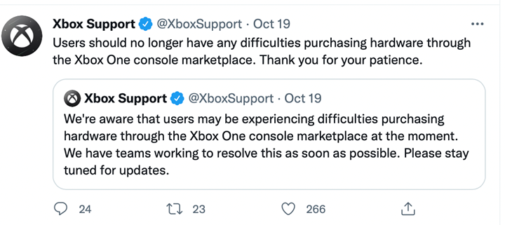 Xbox customer support tweet